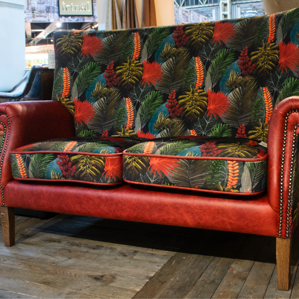 Hexham 2 Seater - Toucan Fabric Rosso Leather
