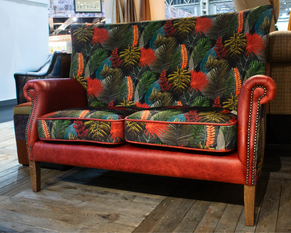 Hexham 2 Seater - Toucan Fabric Rosso Leather