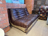 Cushioned Christof Loveseats in Brown Leather and Green Canvas