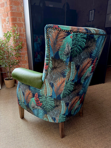Hexham Chair - Kingfisher Fabric Bottle Green Leather