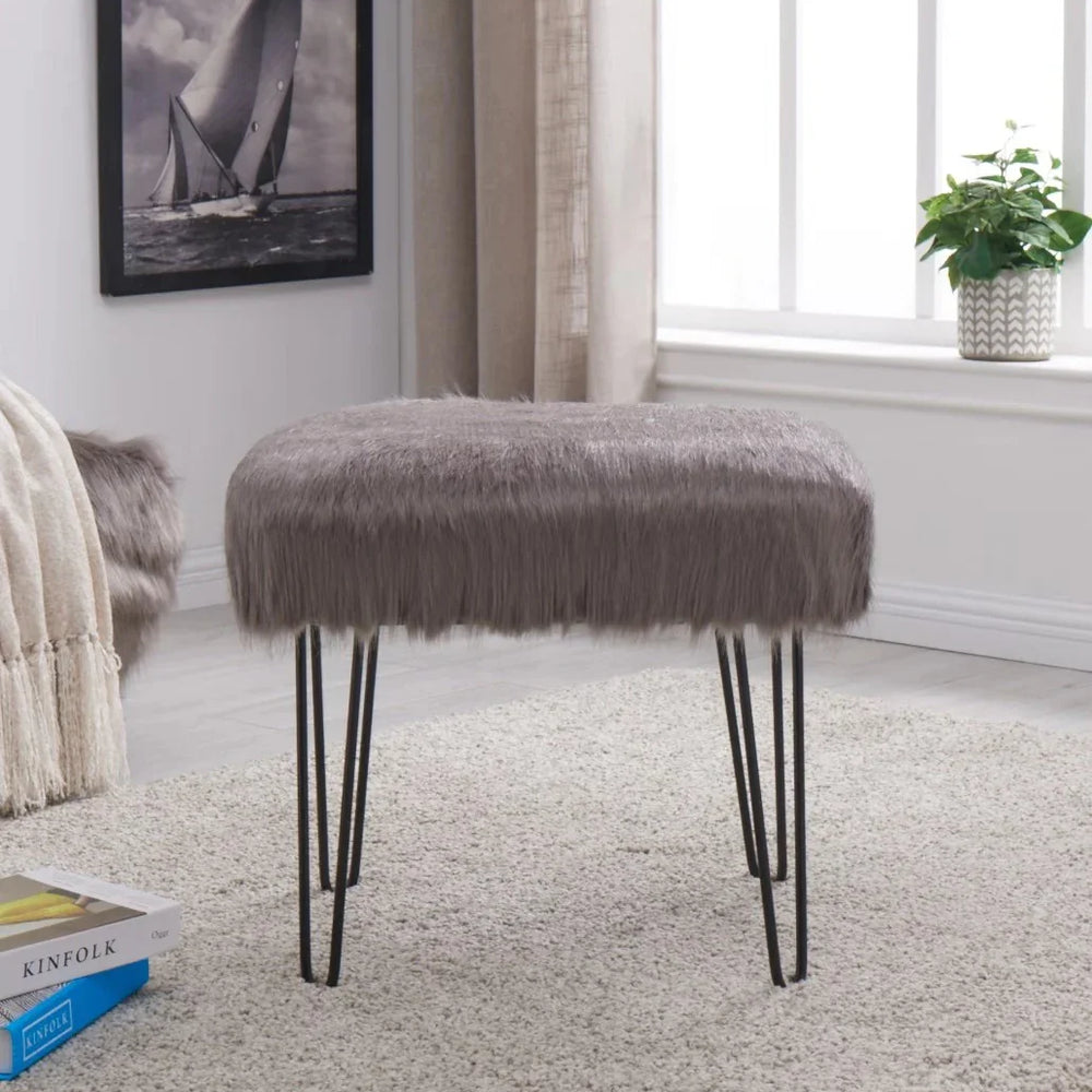 Faux Sheepskin Dressing Table Stool-Grey