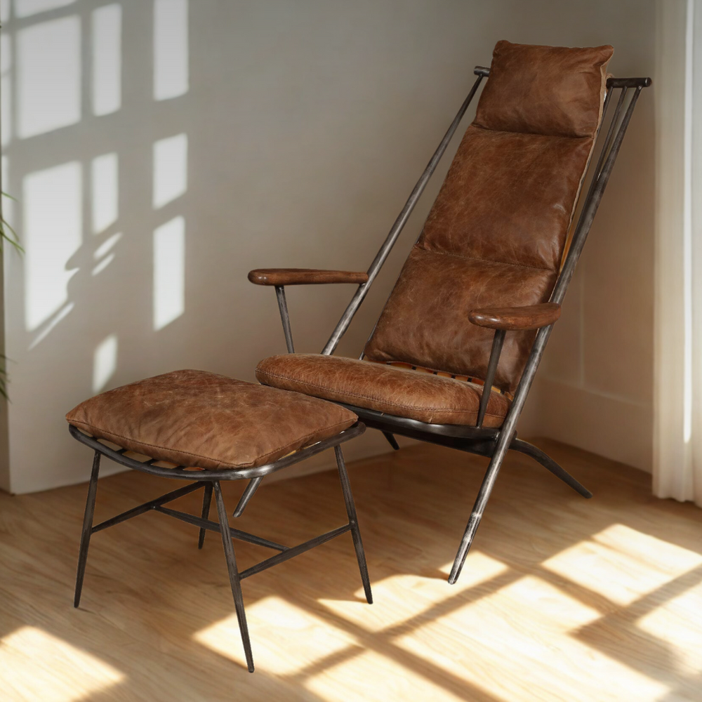 Ely Studio Chair (Gunmetal frame Brown aniline leather cover)