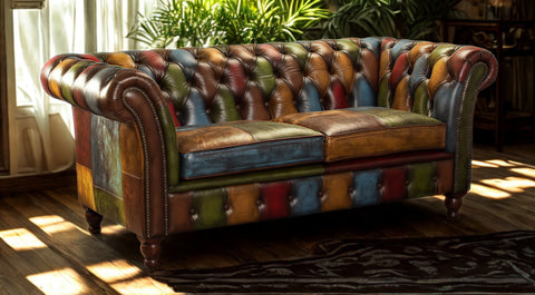 Chester Croft Rub Off Leather Patchwork 2 Seater - Fast Track