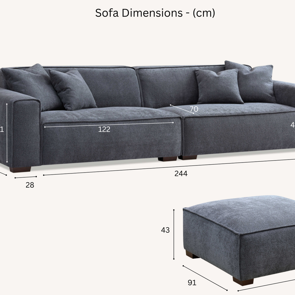 Aluxo Dakota Sofa Range Chaise in Midnight Boucle