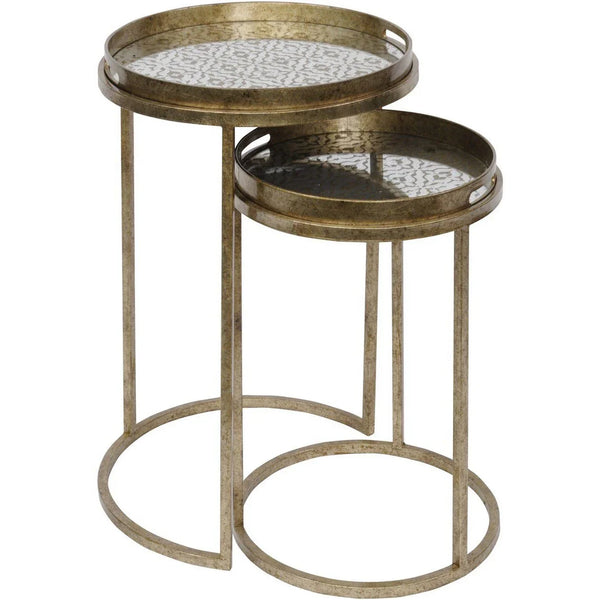 Antique gold nested tray tables with patterned tops | Home Centre Direct UK