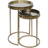 Antique gold nested tray tables with patterned tops | Home Centre Direct UK