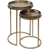 Antique gold round side tables with tray tops | Home Centre Direct UK