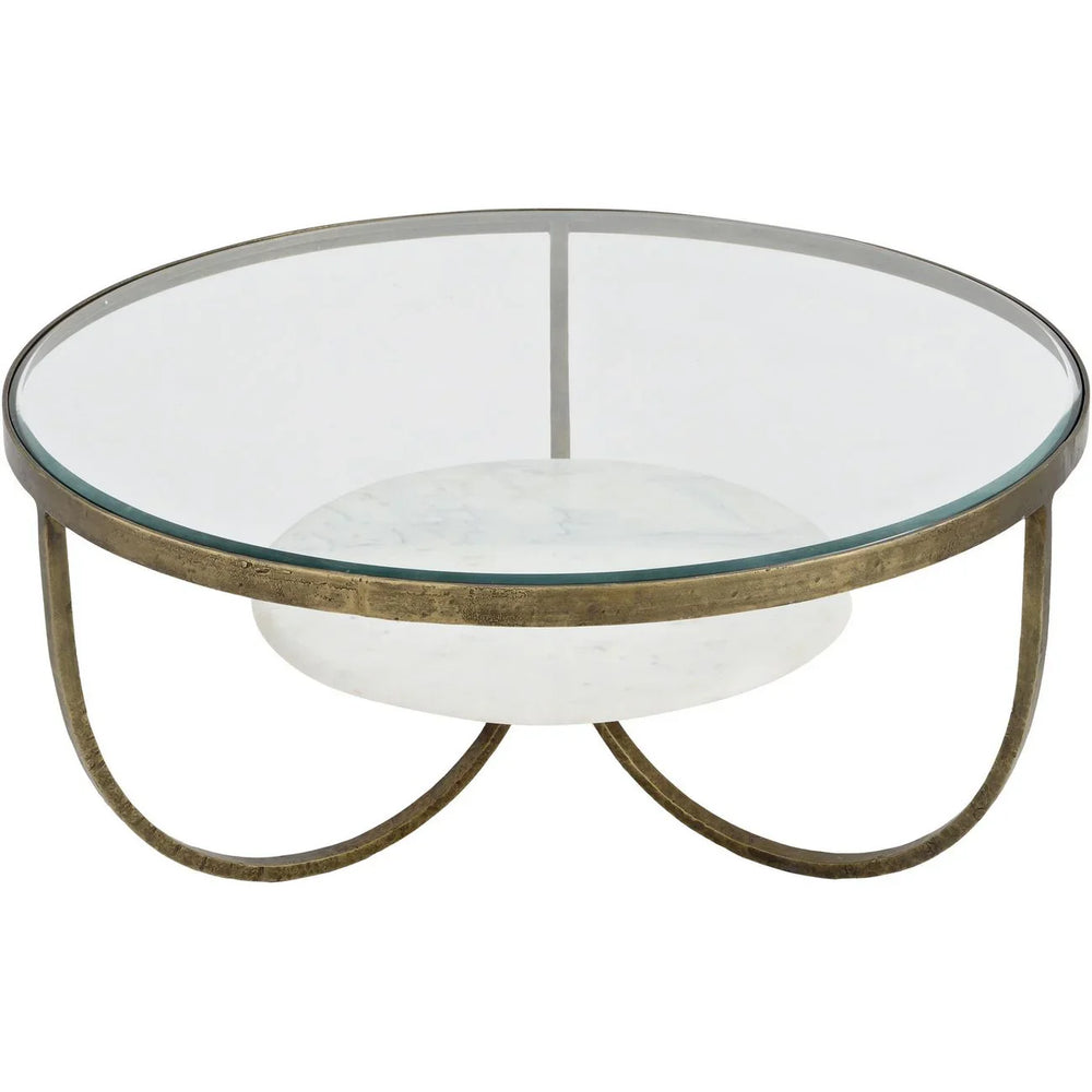 Round glass coffee table with white marble and antique gold frame | Home Centre Direct UK