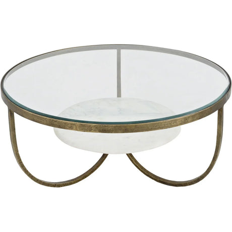Round glass coffee table with white marble and antique gold frame | Home Centre Direct UK