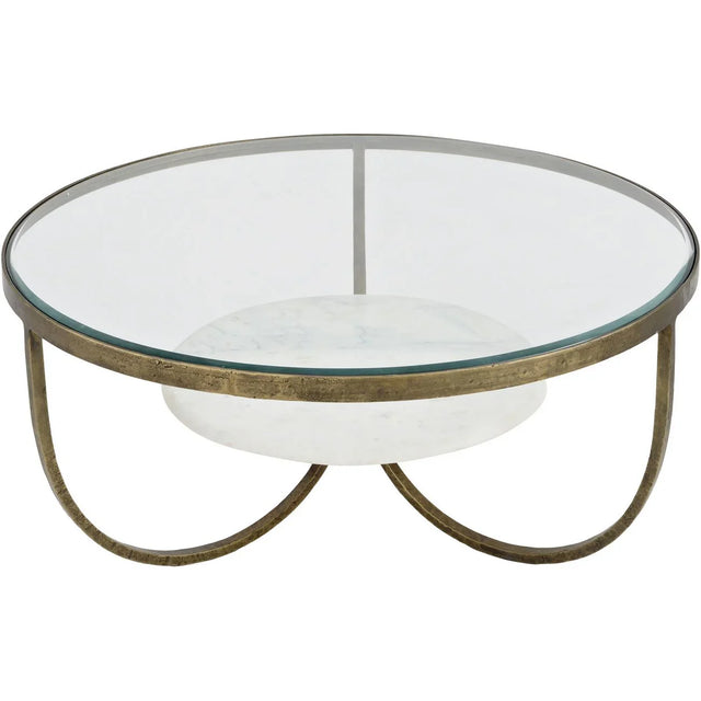 Round glass coffee table with white marble and antique gold frame | Home Centre Direct UK