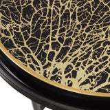 Gold and black tray table with intricate coral pattern design.