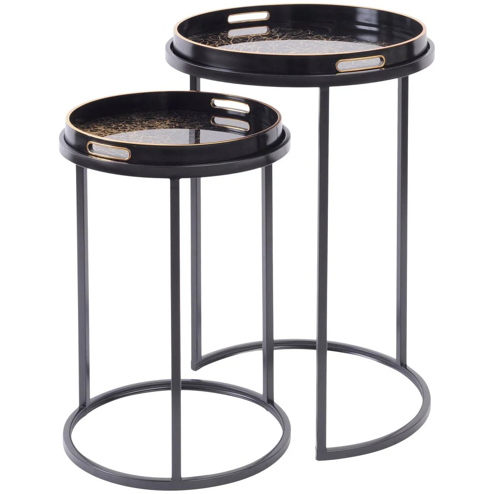 Black metal side tray tables with circular tops | Home Centre Direct UK