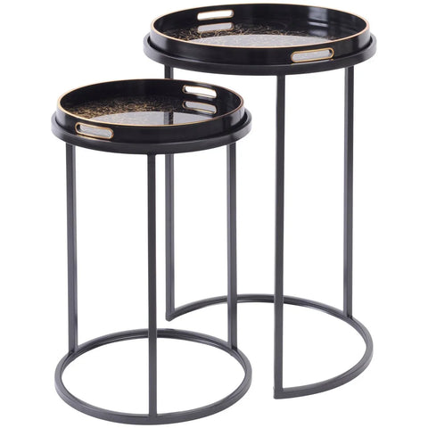Black metal side tray tables with circular tops | Home Centre Direct UK