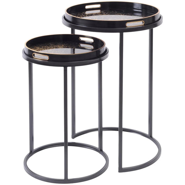 Black metal side tray tables with circular tops | Home Centre Direct UK