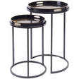 Black metal side tray tables with circular tops | Home Centre Direct UK