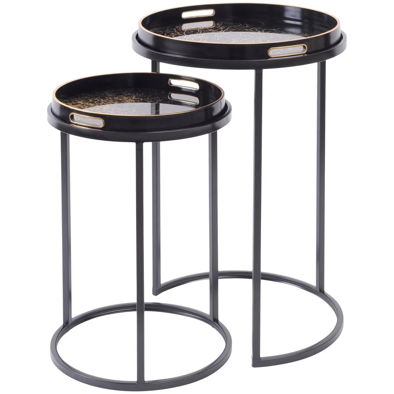 Black metal side tray tables with circular tops | Home Centre Direct UK