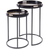 Black metal side tray tables with circular tops | Home Centre Direct UK
