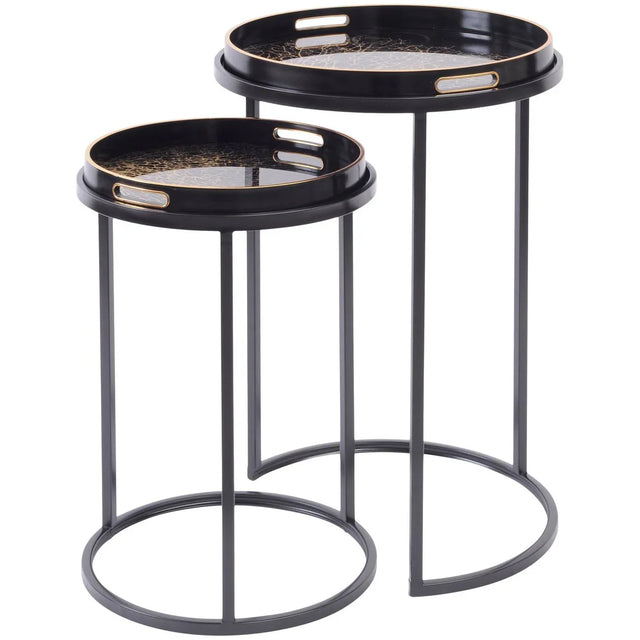Black metal side tray tables with circular tops | Home Centre Direct UK