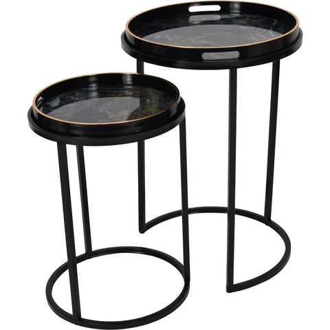 Black and gold tray tables with circular tops and sleek metal frames | Home Centre Direct UK