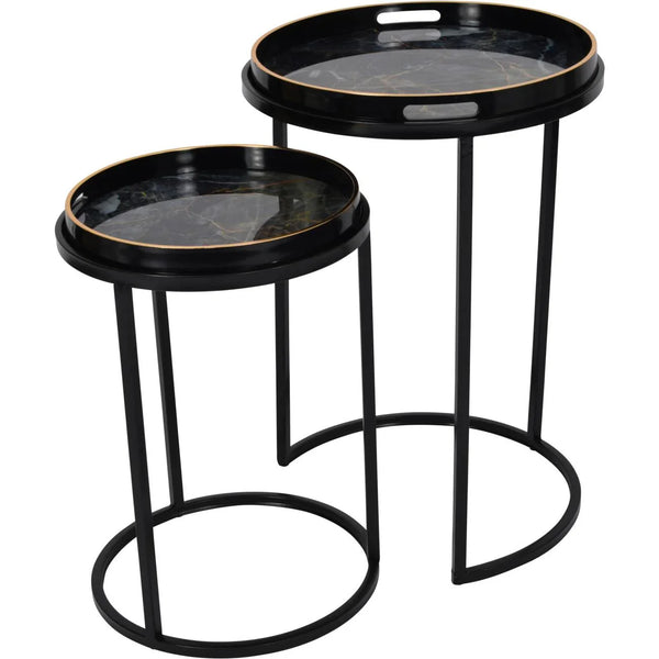 Black and gold tray tables with circular tops and sleek metal frames | Home Centre Direct UK