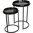 Black and gold tray tables with circular tops and sleek metal frames | Home Centre Direct UK