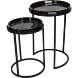 Black and gold tray tables with circular tops and sleek metal frames | Home Centre Direct UK