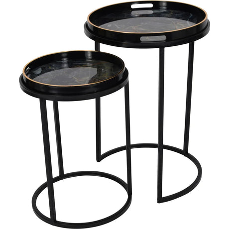 Black and gold tray tables with circular tops and sleek metal frames | Home Centre Direct UK