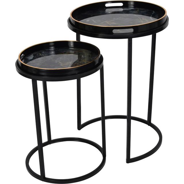 Black and gold tray tables with circular tops and sleek metal frames | Home Centre Direct UK