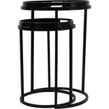 Black metal nesting tray tables with circular frames.
