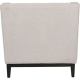 Ivory fabric armchair back view with dark wooden legs