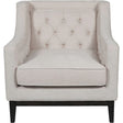 Ivory fabric armchair with buttoned backrest and dark wooden legs | Home Centre Direct UK