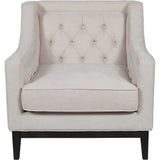 Ivory fabric armchair with buttoned backrest and dark wooden legs | Home Centre Direct UK