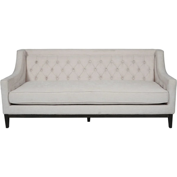 Ivory fabric sofa with buttoned backrest and sleek black legs | Home Centre Direct UK