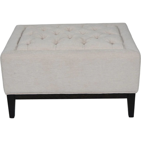 Ivory fabric stool with buttoned top and dark legs | Home Centre Direct UK