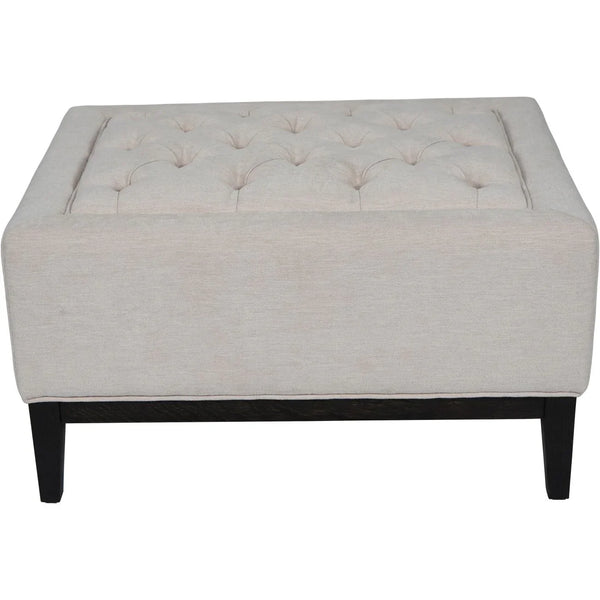 Ivory fabric stool with buttoned top and dark legs | Home Centre Direct UK