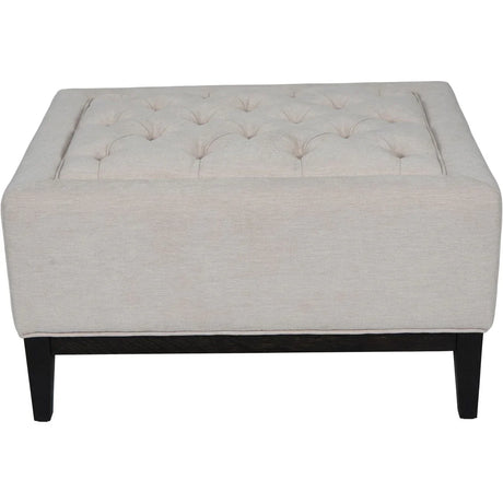 Ivory fabric stool with buttoned top and dark legs | Home Centre Direct UK