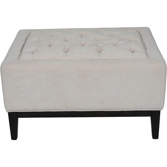 Ivory fabric stool with buttoned top and dark legs | Home Centre Direct UK