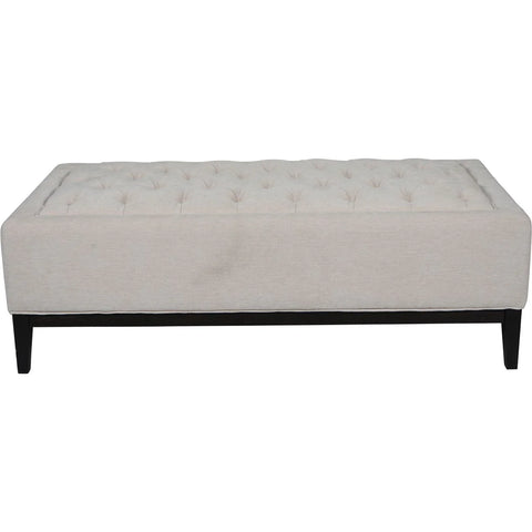 Ivory fabric ottoman with buttoned design and dark legs | Home Centre Direct UK