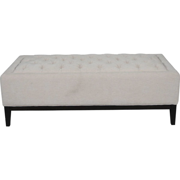 Ivory fabric ottoman with buttoned design and dark legs | Home Centre Direct UK