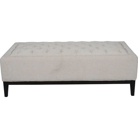 Ivory fabric ottoman with buttoned design and dark legs | Home Centre Direct UK