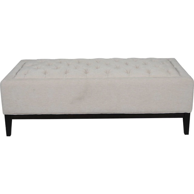 Ivory fabric ottoman with buttoned design and dark legs | Home Centre Direct UK