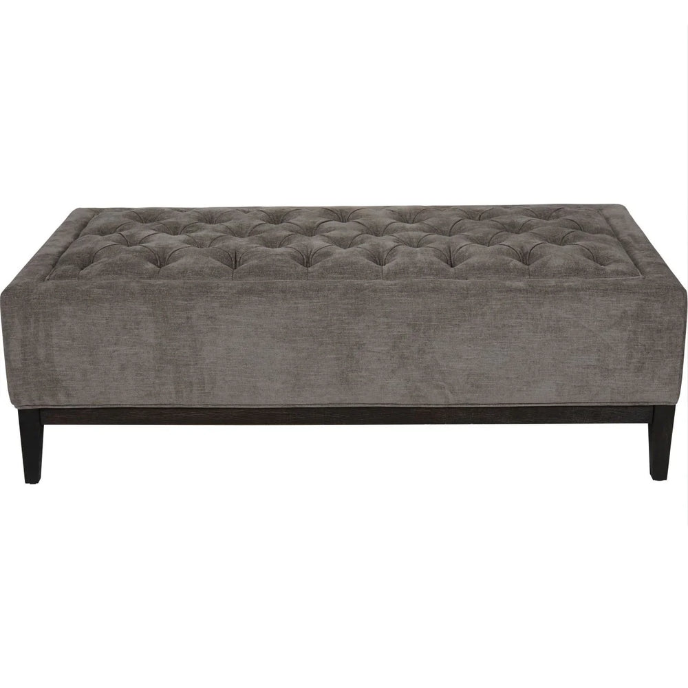 Warm grey fabric ottoman with buttoned detail and dark legs | Home Centre Direct UK