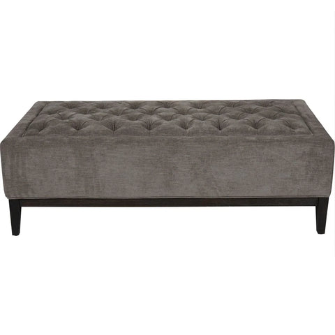 Warm grey fabric ottoman with buttoned detail and dark legs | Home Centre Direct UK