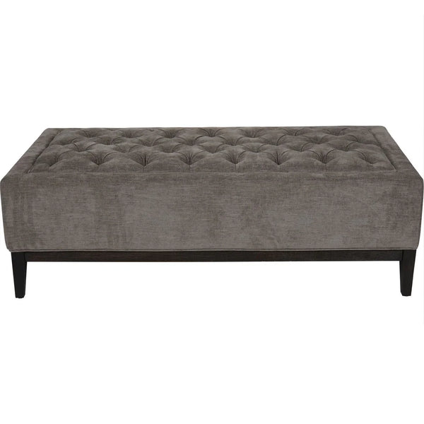Warm grey fabric ottoman with buttoned detail and dark legs | Home Centre Direct UK