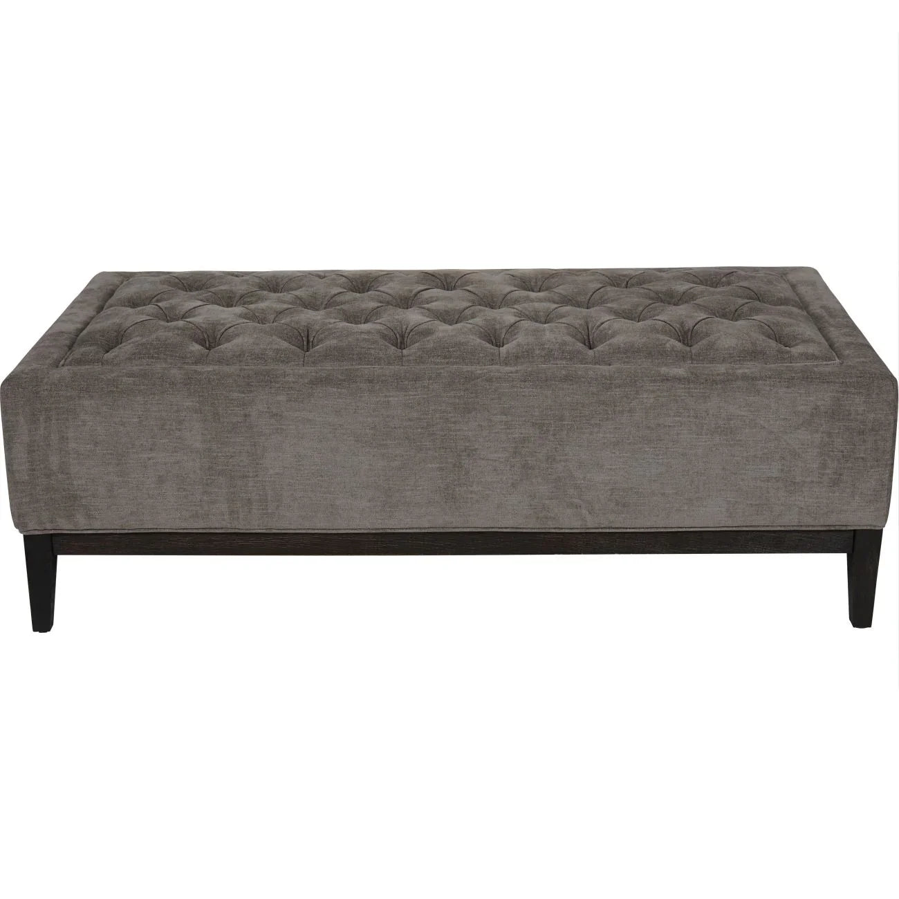 Warm grey fabric ottoman with buttoned detail and dark legs | Home Centre Direct UK