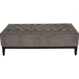 Warm grey fabric ottoman with buttoned detail and dark legs | Home Centre Direct UK