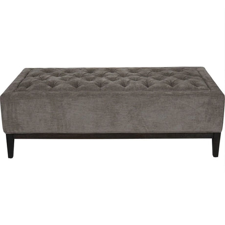 Warm grey fabric ottoman with buttoned detail and dark legs | Home Centre Direct UK