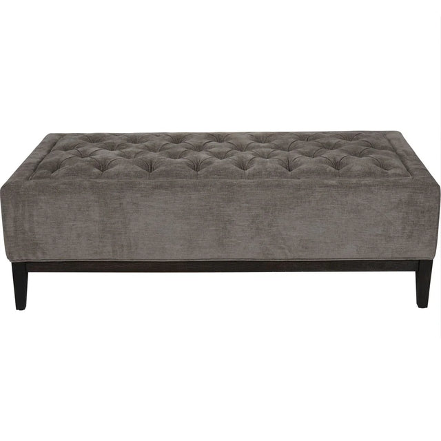 Warm grey fabric ottoman with buttoned detail and dark legs | Home Centre Direct UK