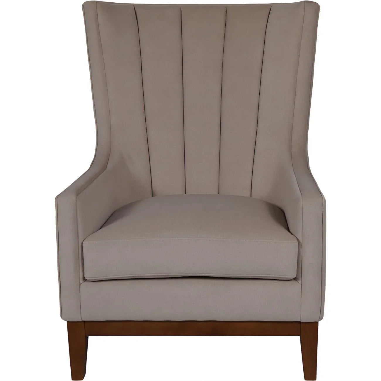 Taupe upholstered chair with high back and wooden legs | Home Centre Direct UK