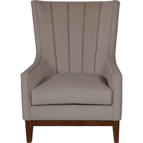 Taupe upholstered chair with high back and wooden legs | Home Centre Direct UK